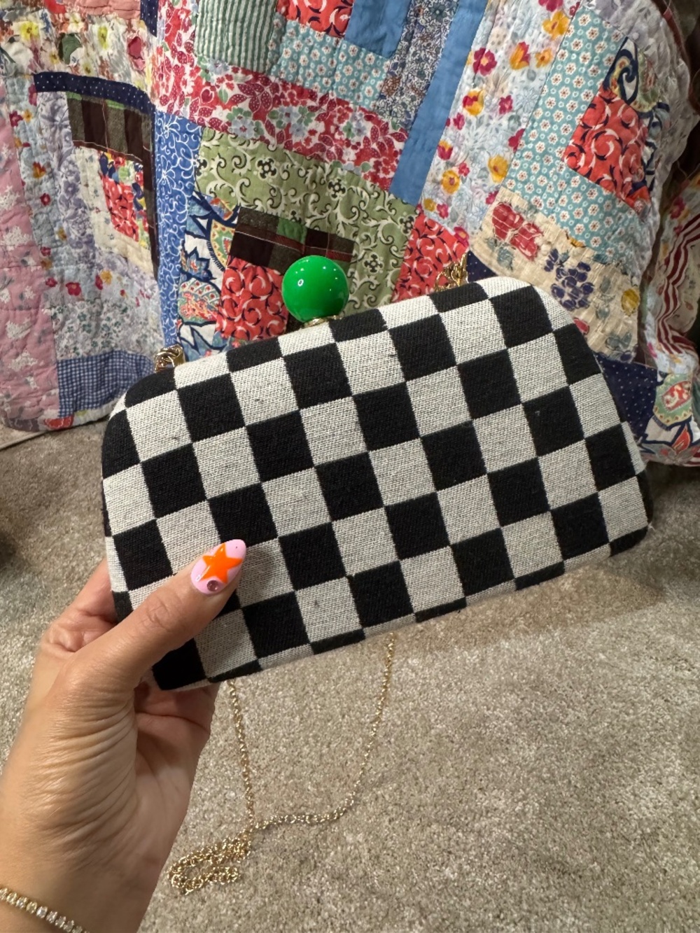 black and white checkered boutique clutch